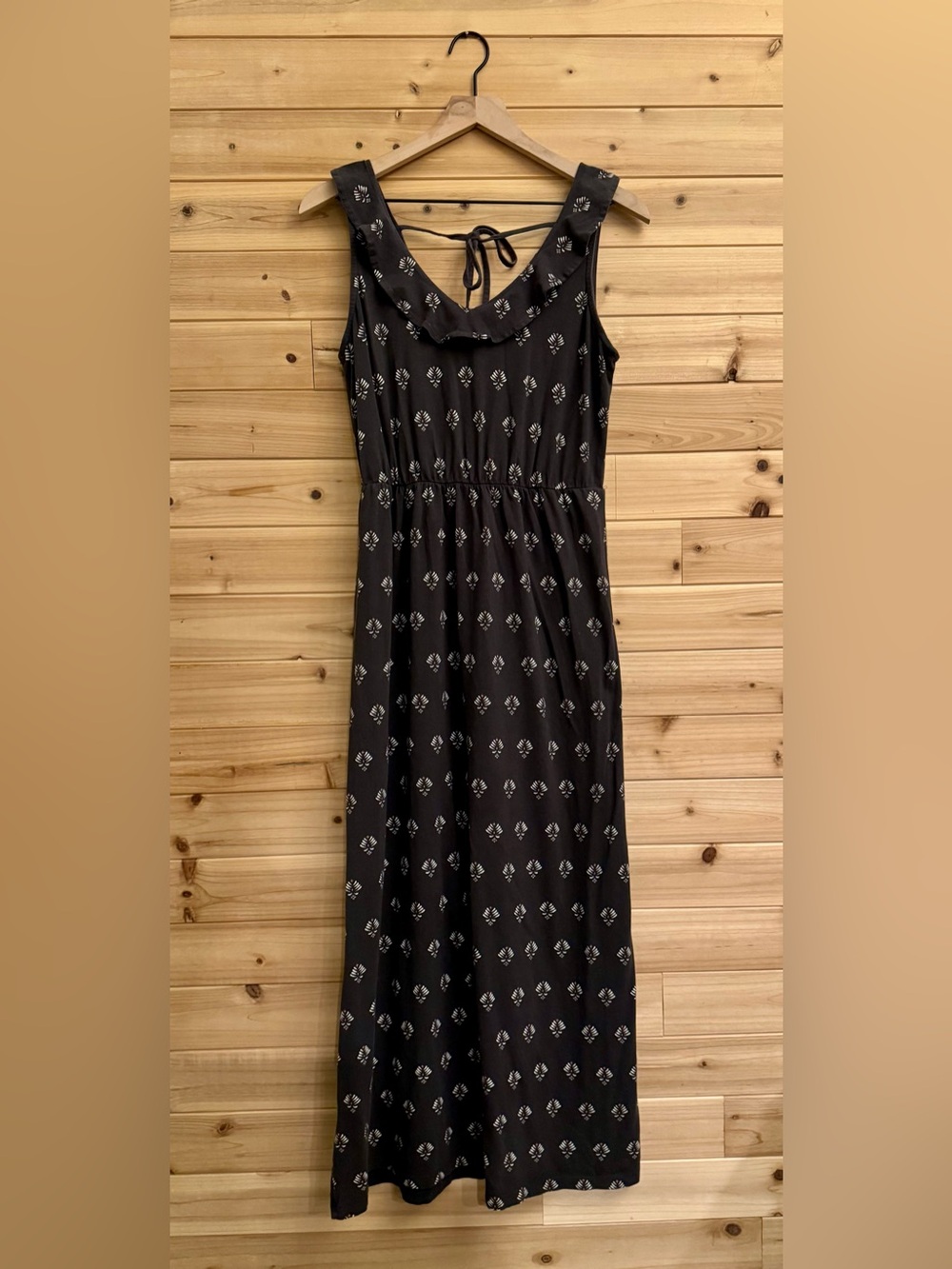 Fat Face Size 8 Black Gray Print Maxi Dress Sleeveless Cotton Blend Summer Fall